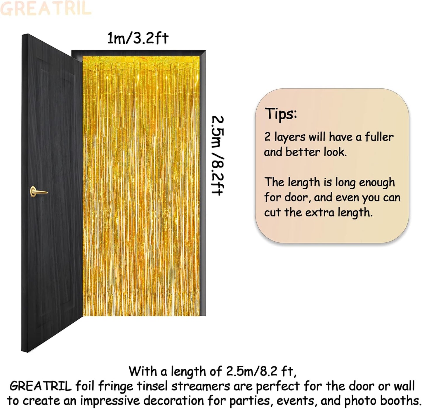Gold Fringe Curtain Tinsel Backdrop - GREATRIL Foil Fringe Curtain Party Streamers for Prom 2026