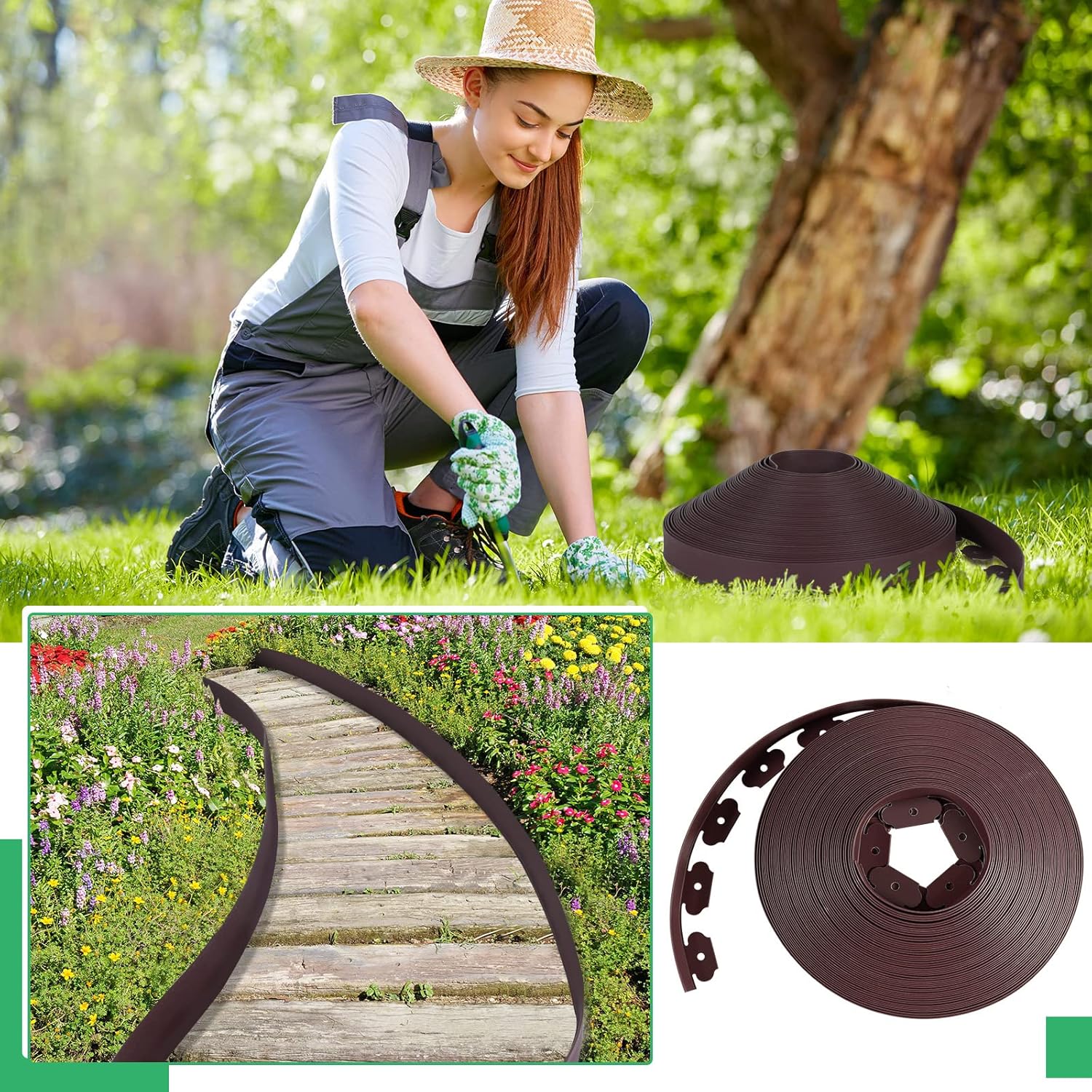 Queekay Landscape Edging Kit 148 ft with 70 Spikes 20 Connectors Plastic Border for Garden, Lawn