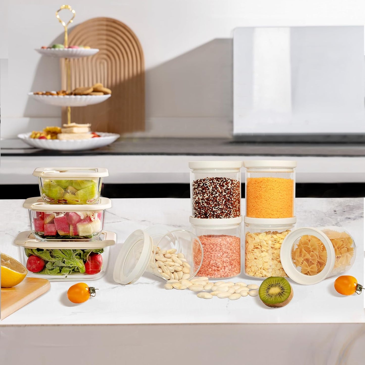 Urban Green Glass Food Storage Jar with Glass Lid, Food Canister Set with Airtight Lids, Pantry