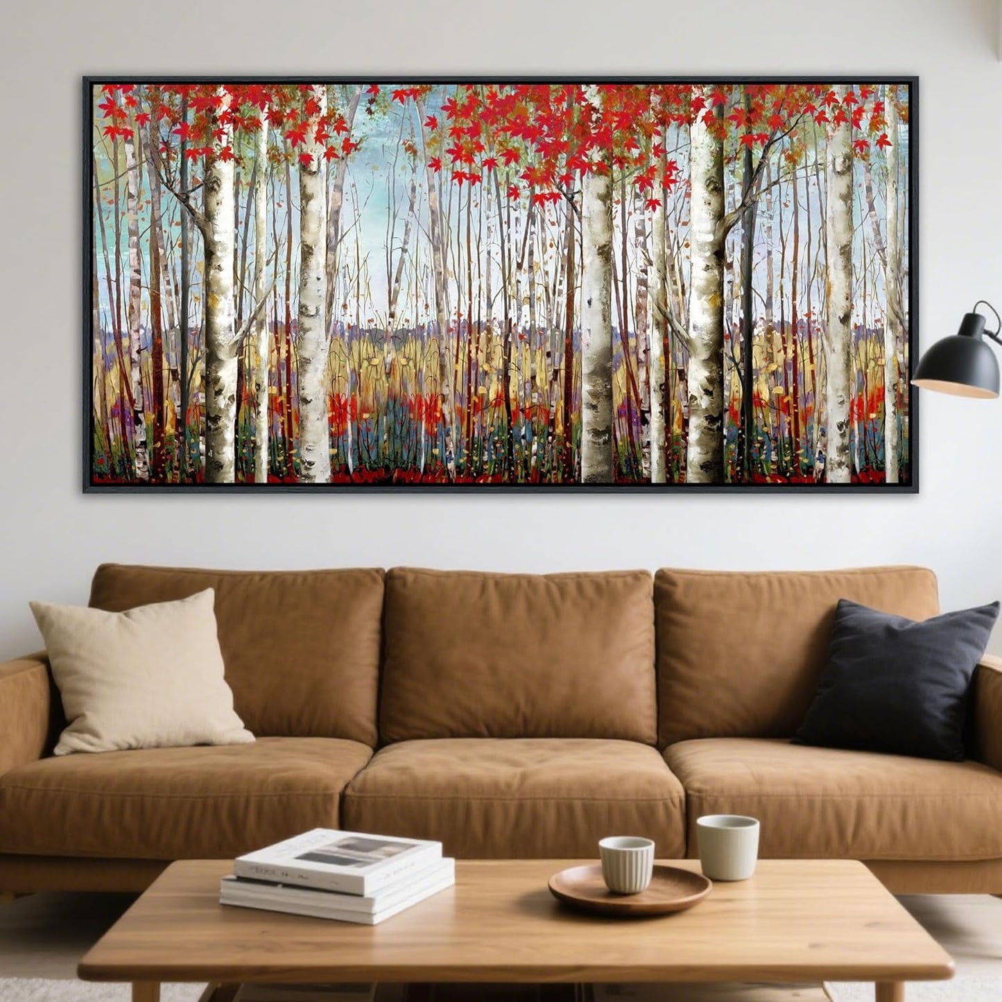 Mofutinpo Large Framed Wall Decor canvas Red Leaves White Birch Tree Wall Art For Living Room