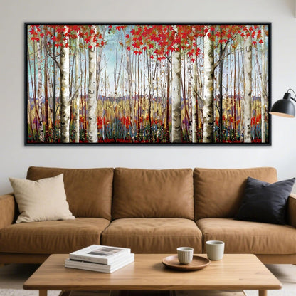 Mofutinpo Large Framed Wall Decor canvas Red Leaves White Birch Tree Wall Art For Living Room