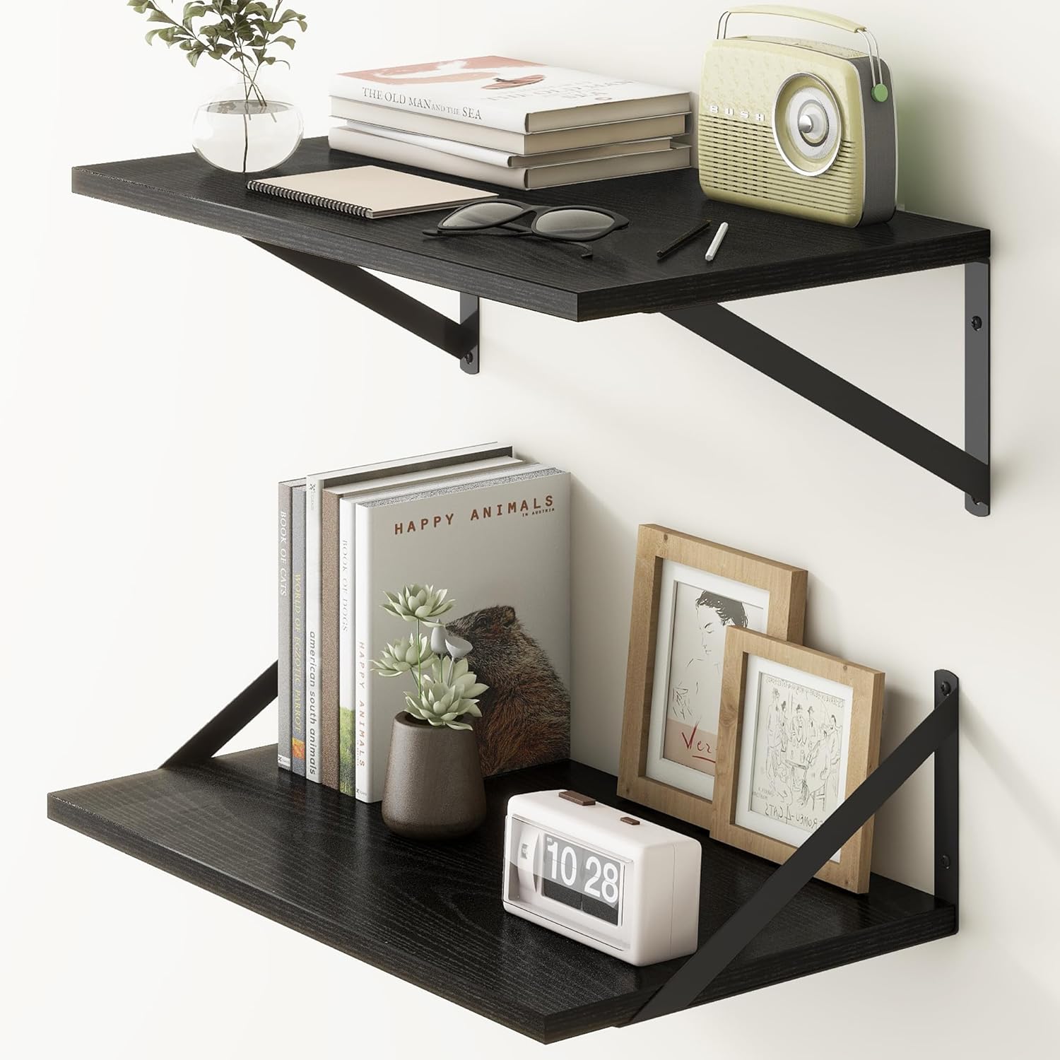 Fun Memories 20 Inch Floating Shelves for Wall, Black Bathroom Shelves Set of 2, 12 Inch Deep Wall