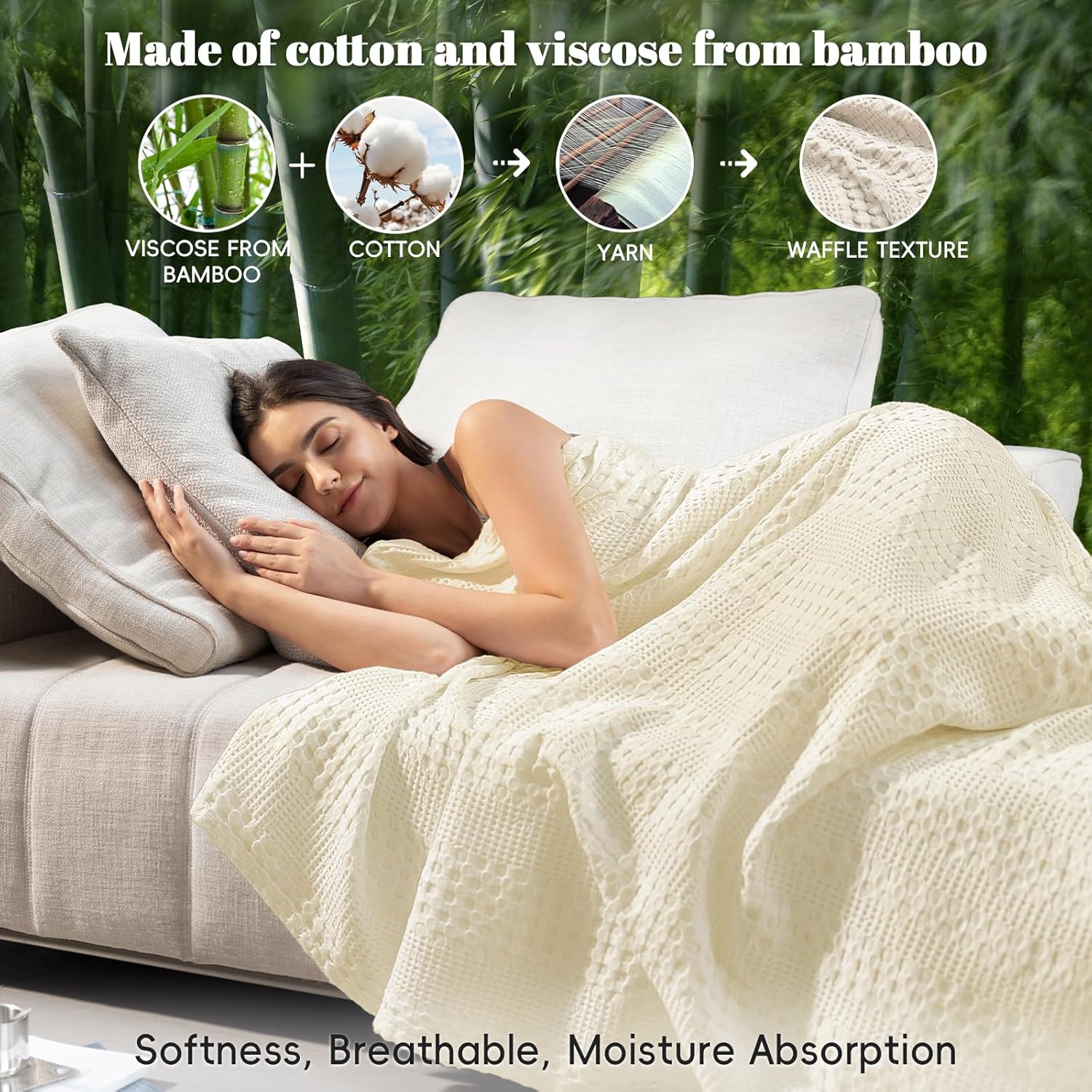 PHF Cooling Waffle Blanket California King Size, Lightweight 60% Rayon Derived from Bamboo & 40%