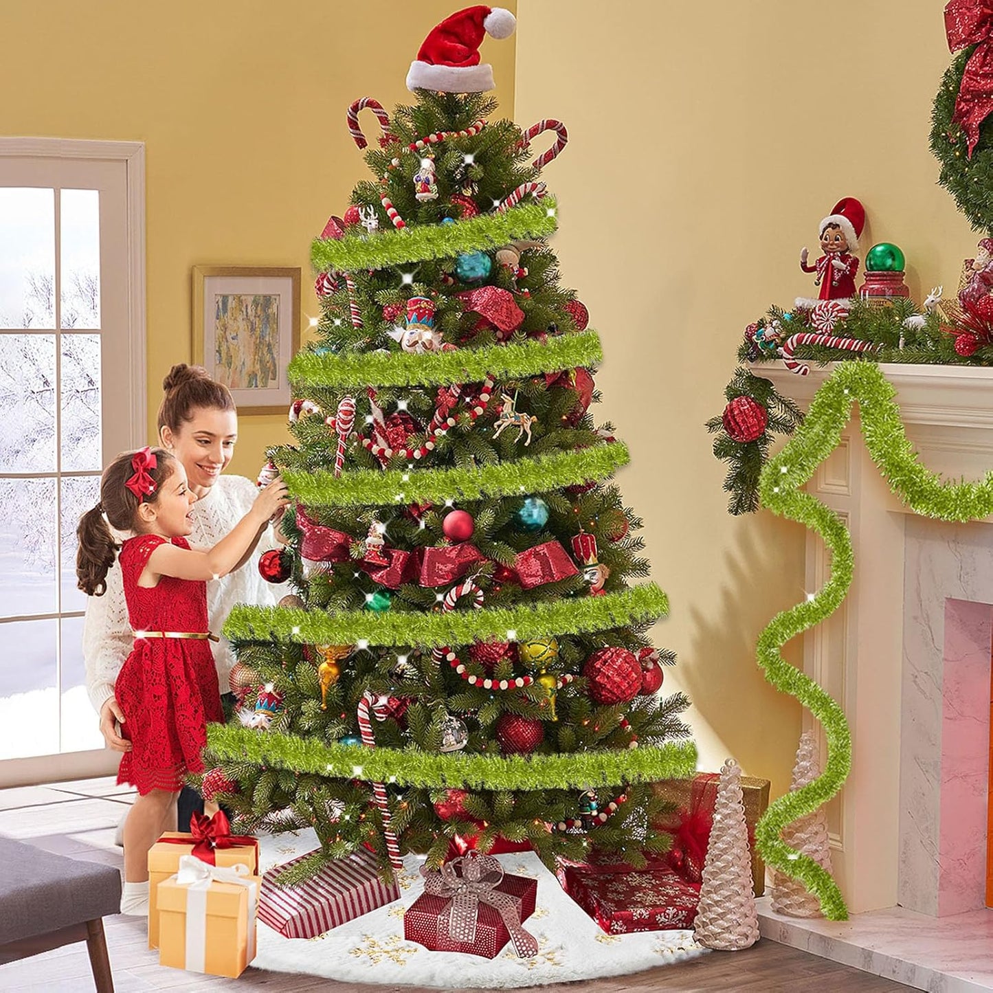 25 Feet Metallic Twist Tinsel Garland - Wall Hanging Backdrop for Parade Floats, Christmas Eve, New