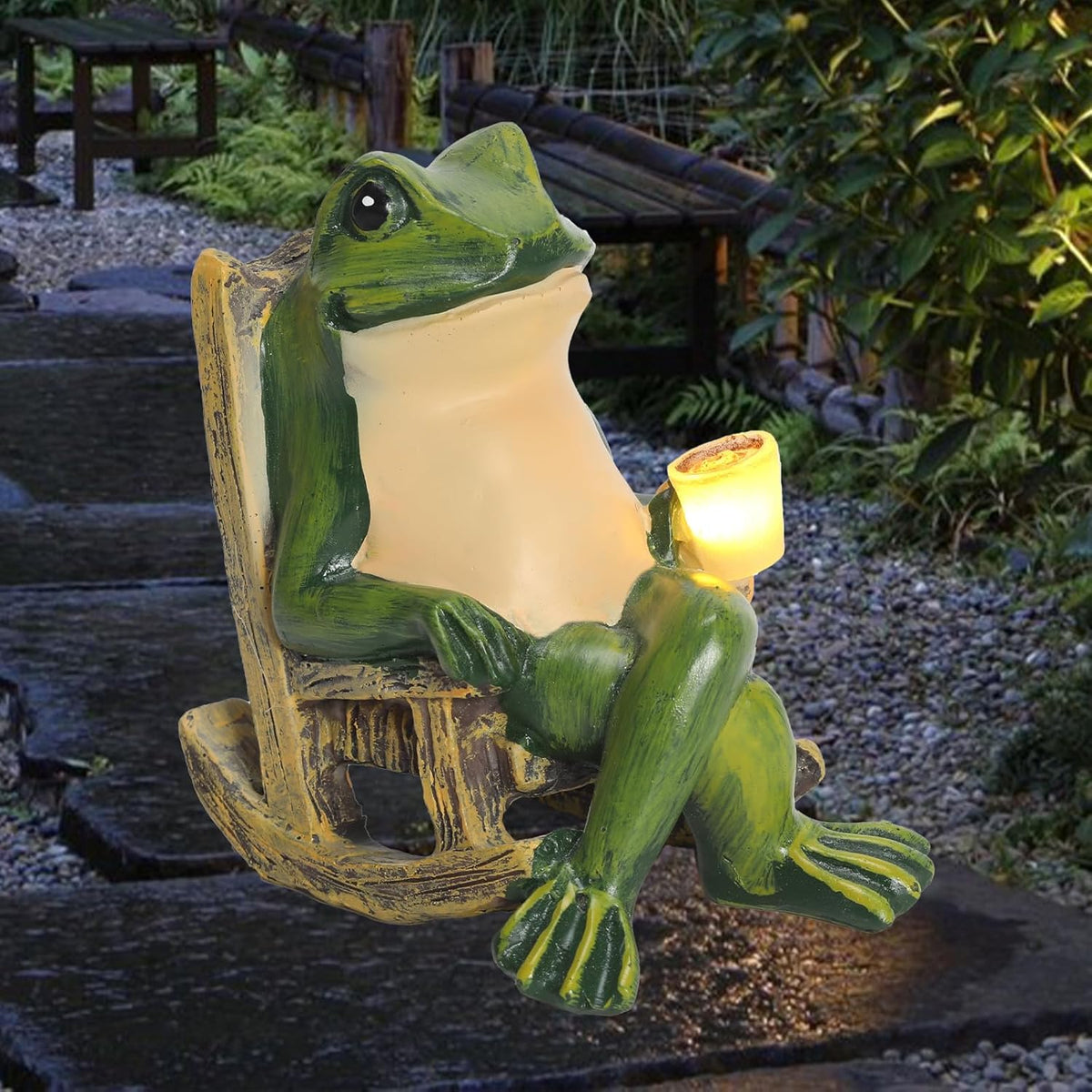Miniature Frog Garden Statue Solar Light Outdoor Decor Frog Figurine for Outdoor Indoor Home Lawn