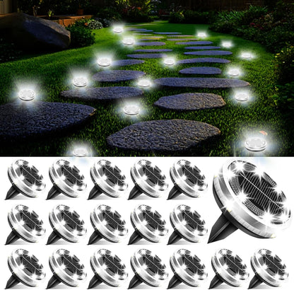 Solar Ground Lights Outdoor 18 Pack Waterproof, Upgraded Solar Garden Lights with 4 Side Light
