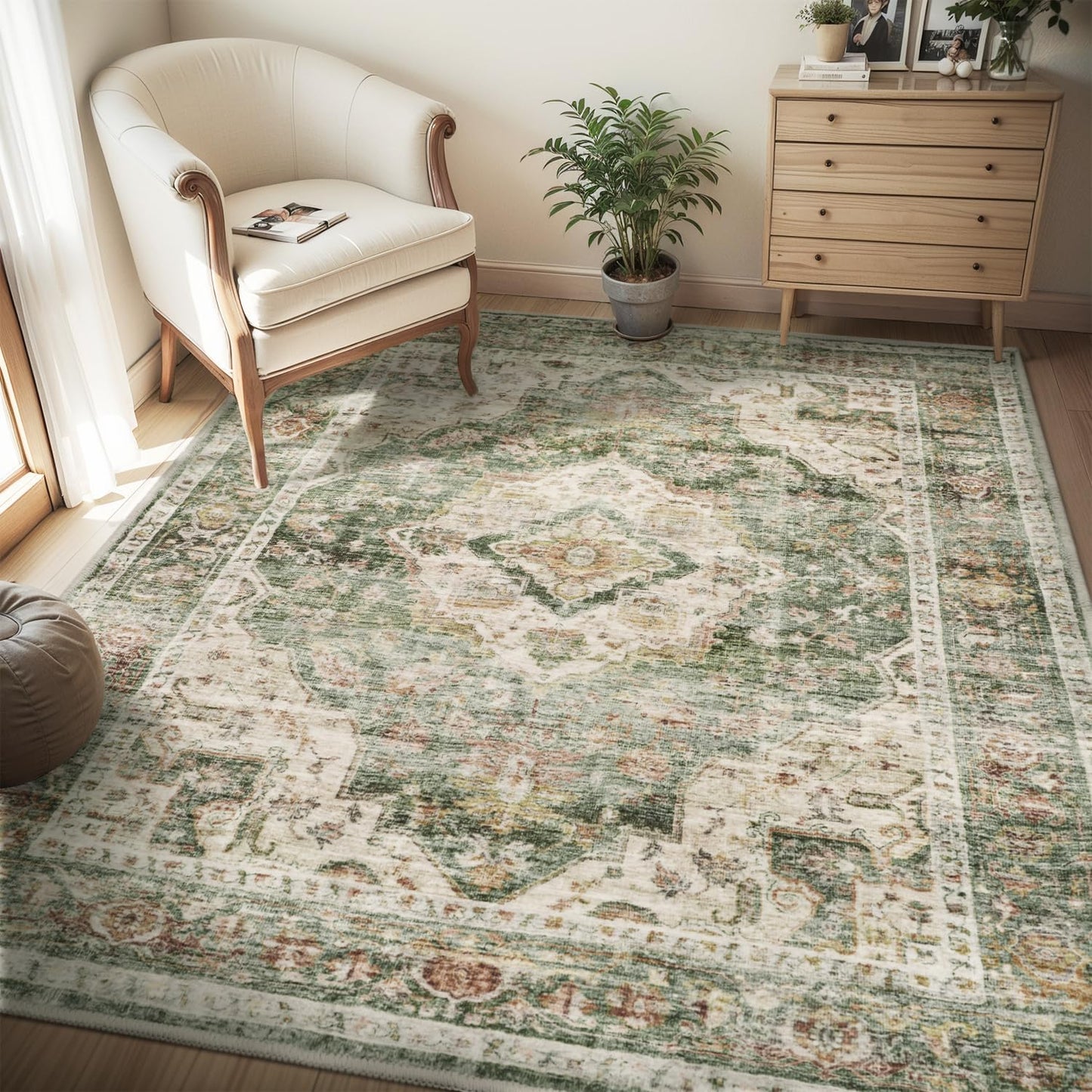 AMOAMI-4X6 Area Rugs for Living Room -Soft Vintage Bedroom Rugs-Non Slip Washable Rug-Throw for