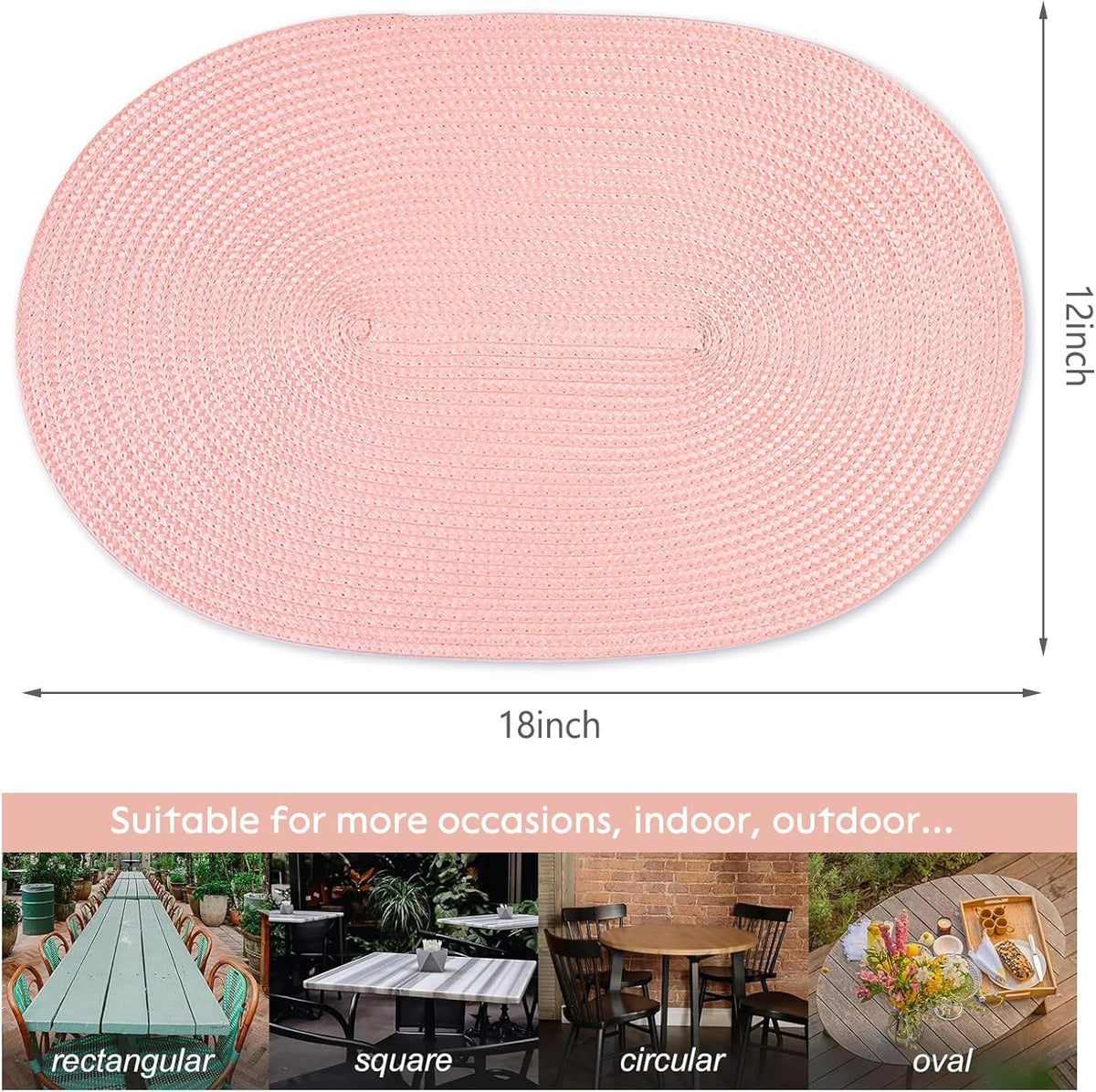 AHHFSMEI Placemats Set of 4 for Dining Table Washable Woven Vinyl Non-Slip 18x12 inches Placemat