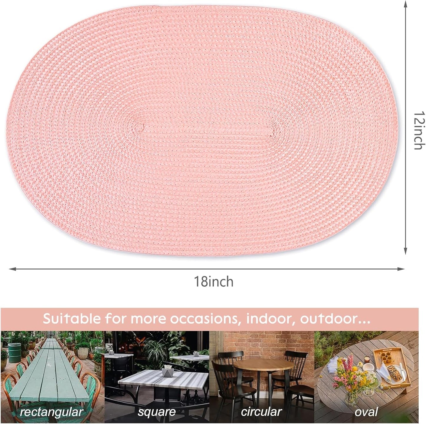 AHHFSMEI Placemats Set of 6 for Dining Table Washable Woven Vinyl Non-Slip 18x12 inches Placemat