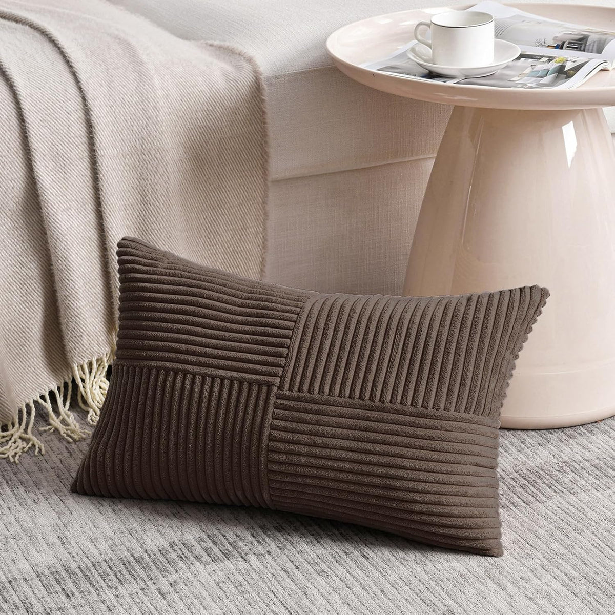 Fancy Homi 2 Packs Dark Brown Long Lumbar Decorative Throw Pillow Covers 12x24 Inch for Couch Bed