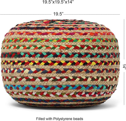 REDEARTH Round Pouf Ottoman - Braided Boho Poof Home Décor Pouffe Accent Sitting Circular Foot Rest