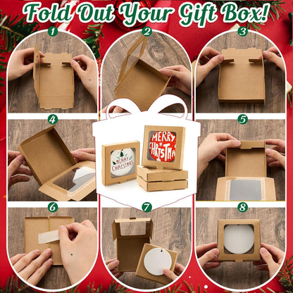 25 Pcs Sublimation Ornament Blanks Box 3.6"x3.6"x0.7" Christmas Ornaments Holder Ceramic Discs