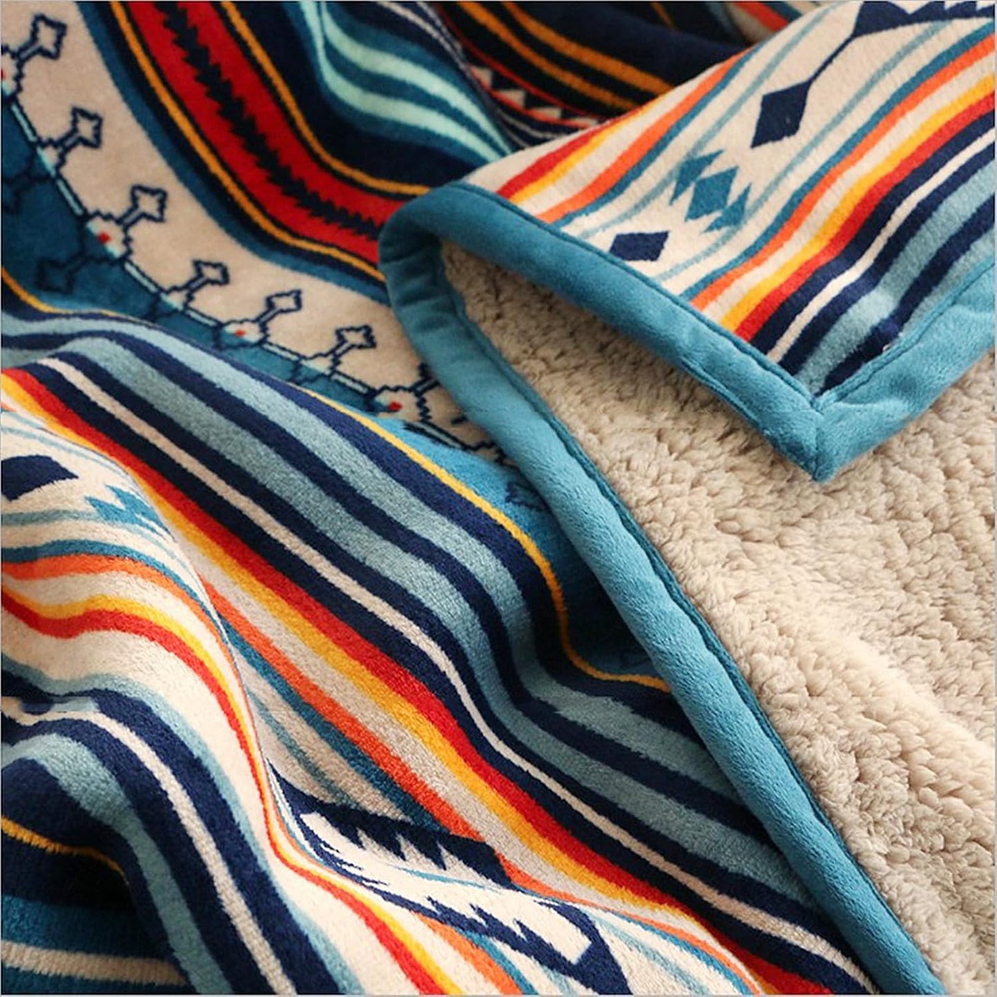 UKELER Boho Sherpa Throw Blanket Queen Size 80'' x 90'', Southwestern Aztec Throw Blanket for