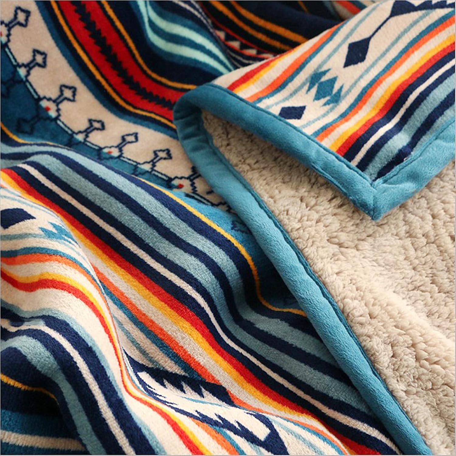 UKELER Boho Sherpa Throw Blanket Queen Size 80'' x 90'', Southwestern Aztec Throw Blanket for