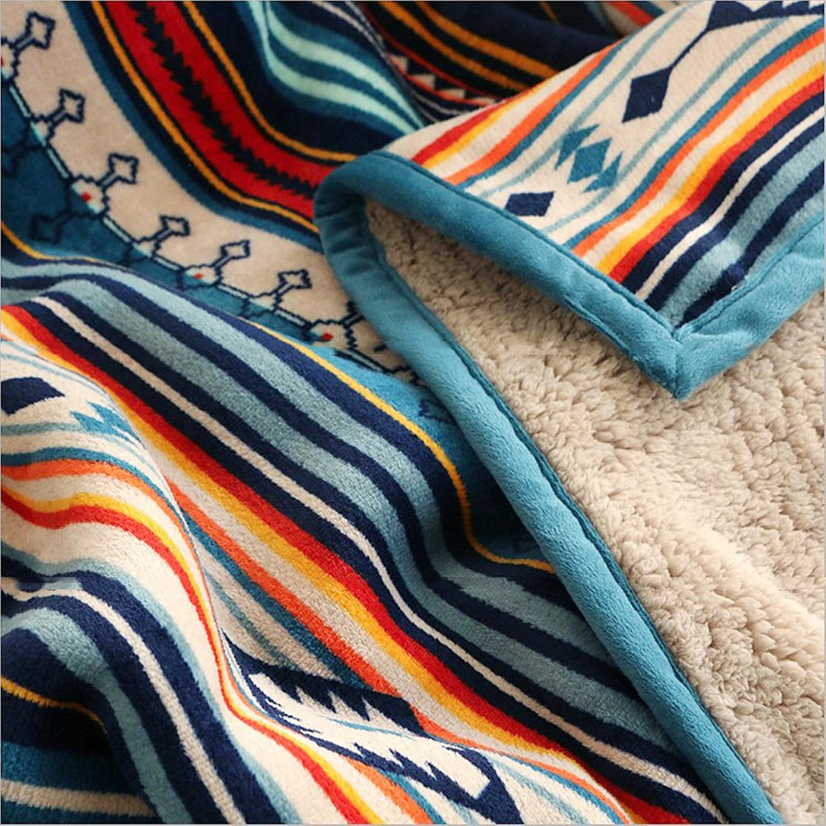 UKELER Bohemian Sherpa Bed Blanket King Size 90'' x 108'', Native American Cozy Warm Blanket for