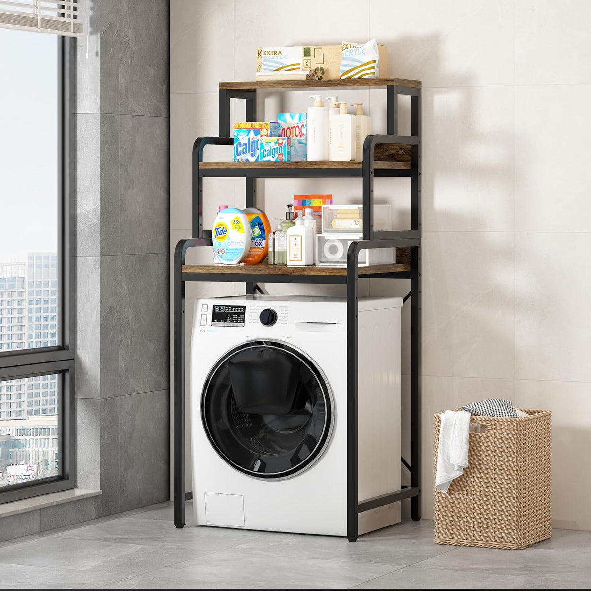 3-Tier Bathroom Room Shelf Washing Machine Storage Utility Rack Over The Toilet Washer Dryer