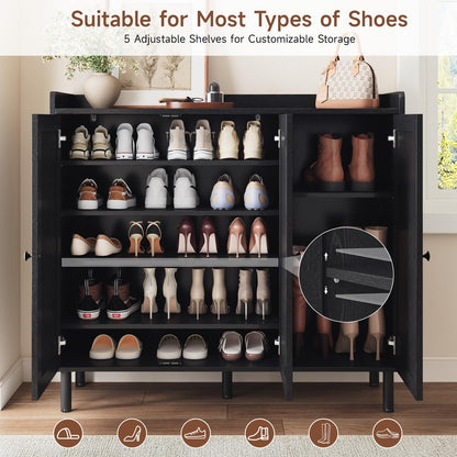 ComfyCorner Shoe Cabinet with 3 Doors, Shoe Rack for Entryway, Black