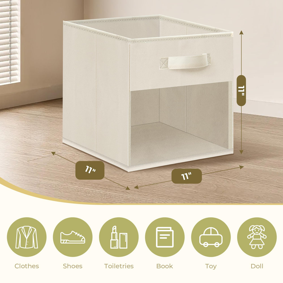 STORAGEIDEAS Storage Bins with Clear Window, 11x11 Storage Cubes, Collapsible Cube Storage Box