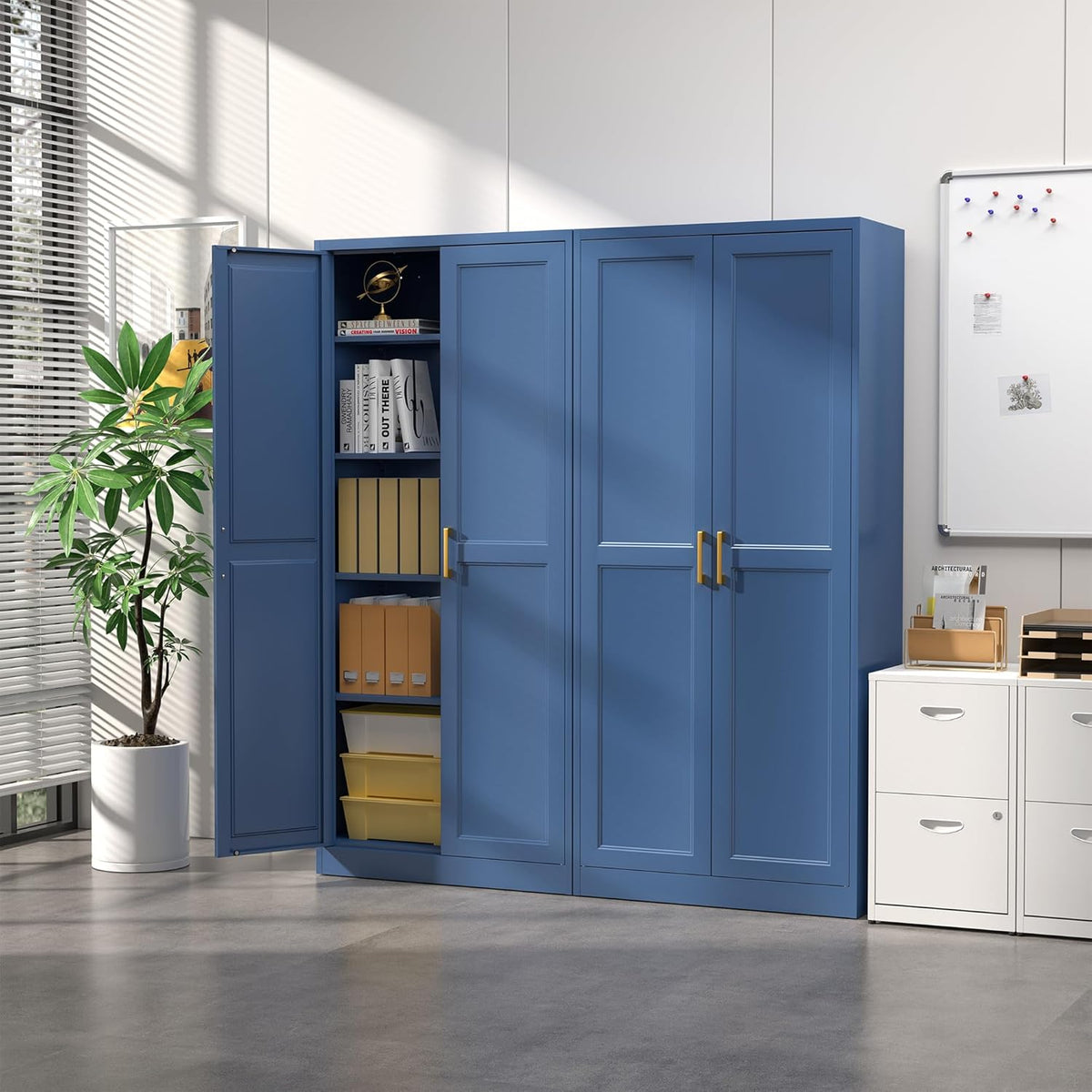 Kitchen Pantry Cabinet,71”Blue Metal Pantry Storage Cabinets with Doors and 4 Adjustable