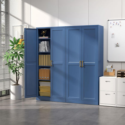 Kitchen Pantry Cabinet,71”Blue Metal Pantry Storage Cabinets with Doors and 4 Adjustable