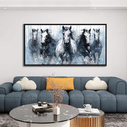 DUNHUANG ART Running Horses Canvas Wall Art - Equine Themed Galloping Animals in the Sand - Rustic