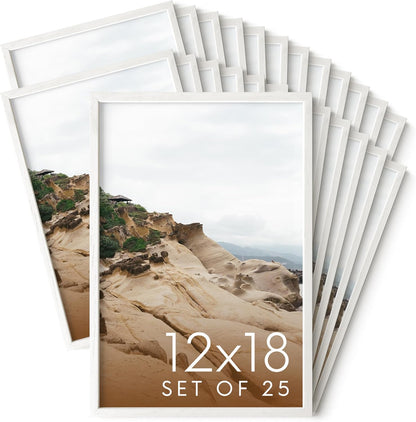 Haus and Hues 12x18 White Oak Wood Picture Frames Set of 25 - Premium Bulk Picture Frames 12x18