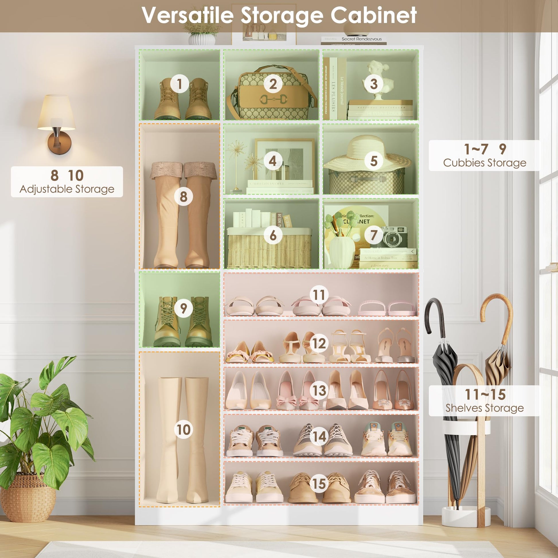 Keyluv 74" Tall Shoe Storage Cabinet with 12 Cubes &5-Tier Shoe Rack, White