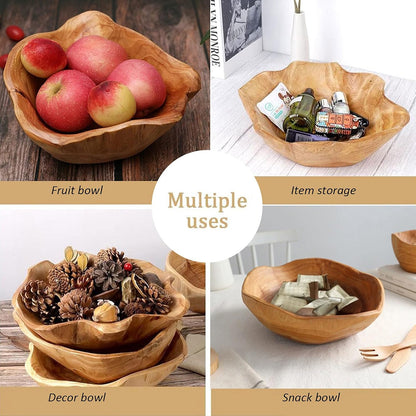 Wooden Bowl Decorative Natural Wood Fruit Bowl, Irregular Creative Wood Bowls, Rustic Hand Carved
