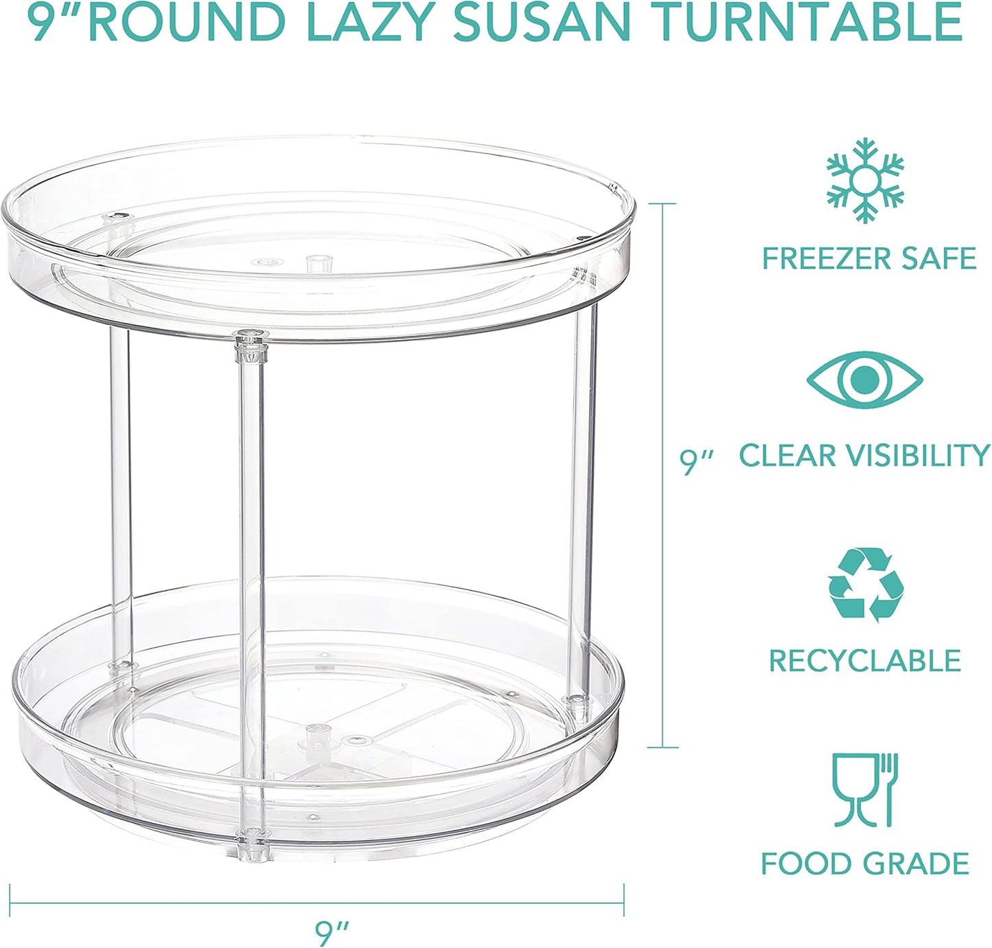 URALFA 2 Tier Lazy Susan Turntable, 9 Inch Clear Tiered Lazy Susan Organizer, 360 Rotating Spinner