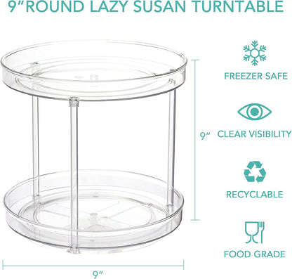 URALFA 2 Tier Lazy Susan Turntable, 9 Inch Clear Tiered Lazy Susan Organizer, 360 Rotating Spinner