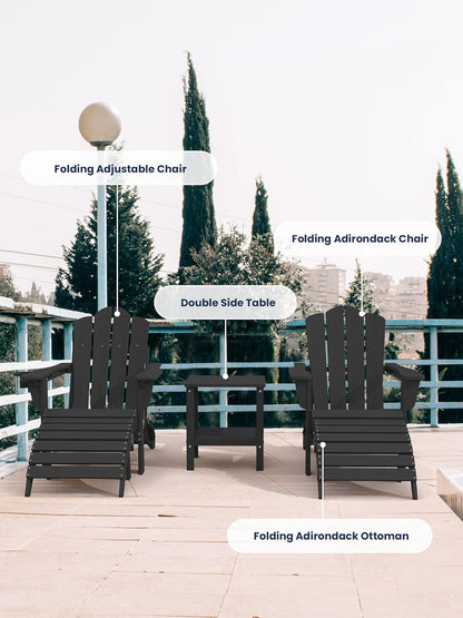 KINGYES Folding Adirondack Ottoman for Adirondack Chair, Black