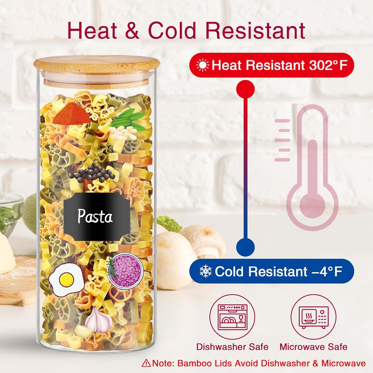 32 oz 8 Pcs Glass Jars with Bamboo Lids, Stackable Clear Food Storage Jars, Airtight Kichen Glass