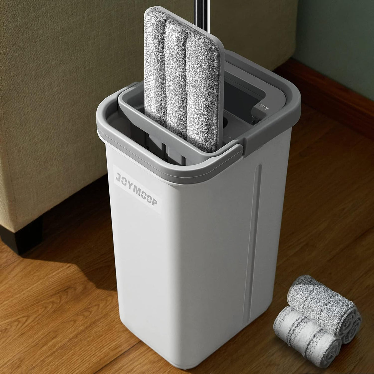 JOYMOOP Mop and Bucket with Wringer Set, Hands Free Flat Floor Mop and Bucket, with 3 Washable