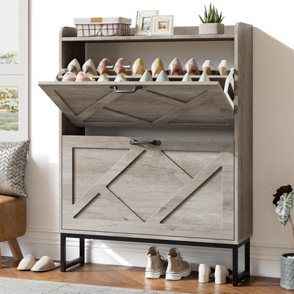 Nicetree Shoe Storage Cabinet with 2 Flip Drawers, Entryway Organizer, Gray