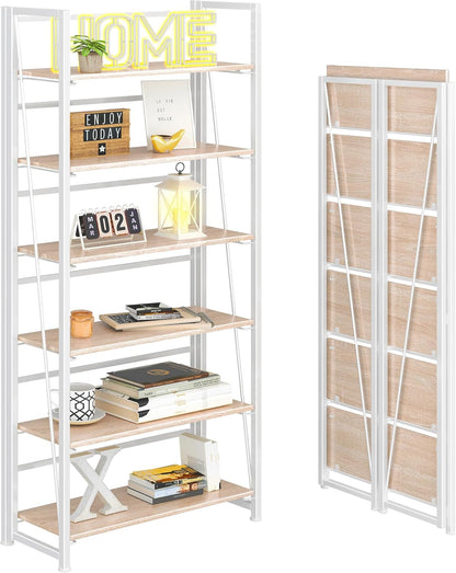4NM No Assembly Foldable Bookshelf, 6-Shelf Collapsible Bookcase Storage for Small Spaces, 74" H