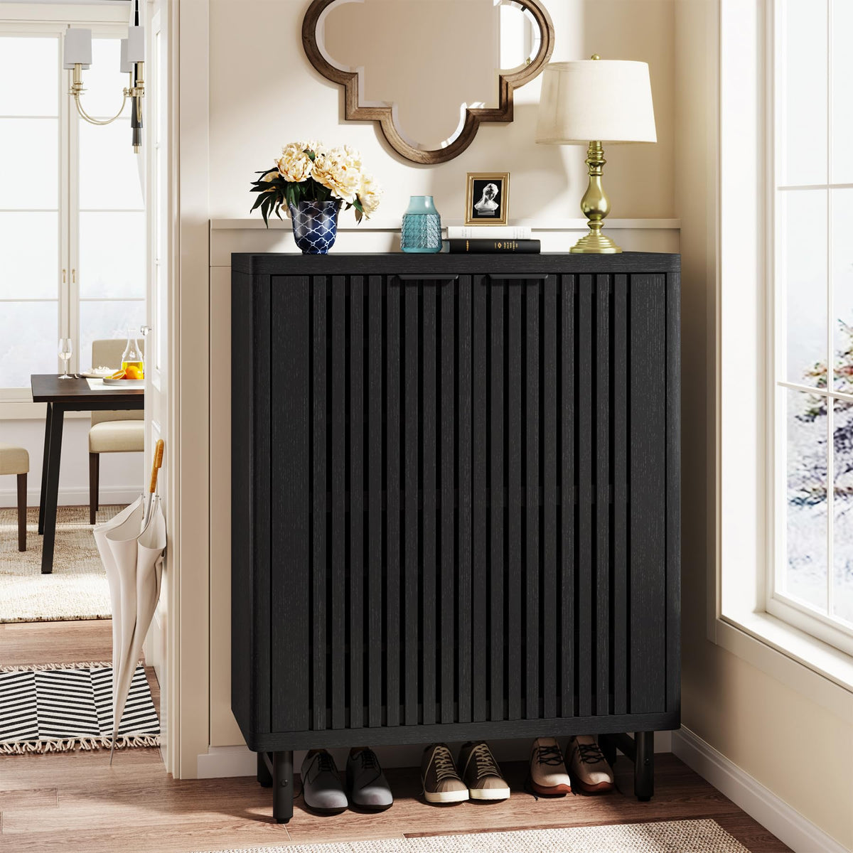 Tribesigns 6-Tier Shoe Cabinet with Shutter Doors, Large Wooden Shoe Organizer Rack with Adjustable
