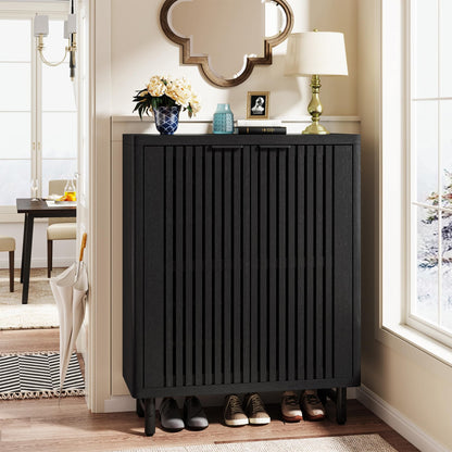Tribesigns 6-Tier Shoe Cabinet with Shutter Doors, Large Wooden Shoe Organizer Rack with Adjustable