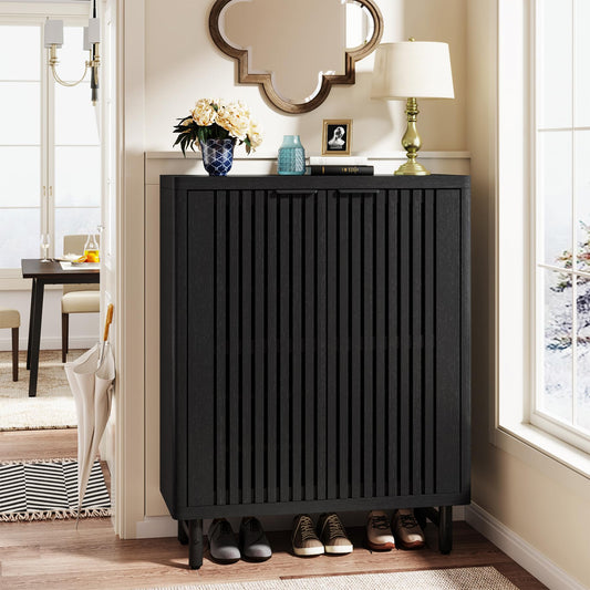 Tribesigns 6-Tier Shoe Cabinet with Shutter Doors, Large Wooden Shoe Organizer Rack with Adjustable