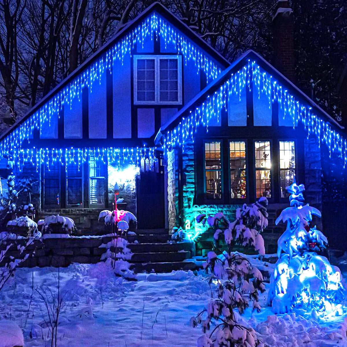 99ft Icicle Lights for Outside, Blue Christmas Lights Outdoor Indoor, 1216 LED Twinkle String Light