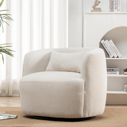 KINWELL 34" Wide Boucle Swivel Barrel Chair, No Assembly Round Upholstered Armchair Accent Chair