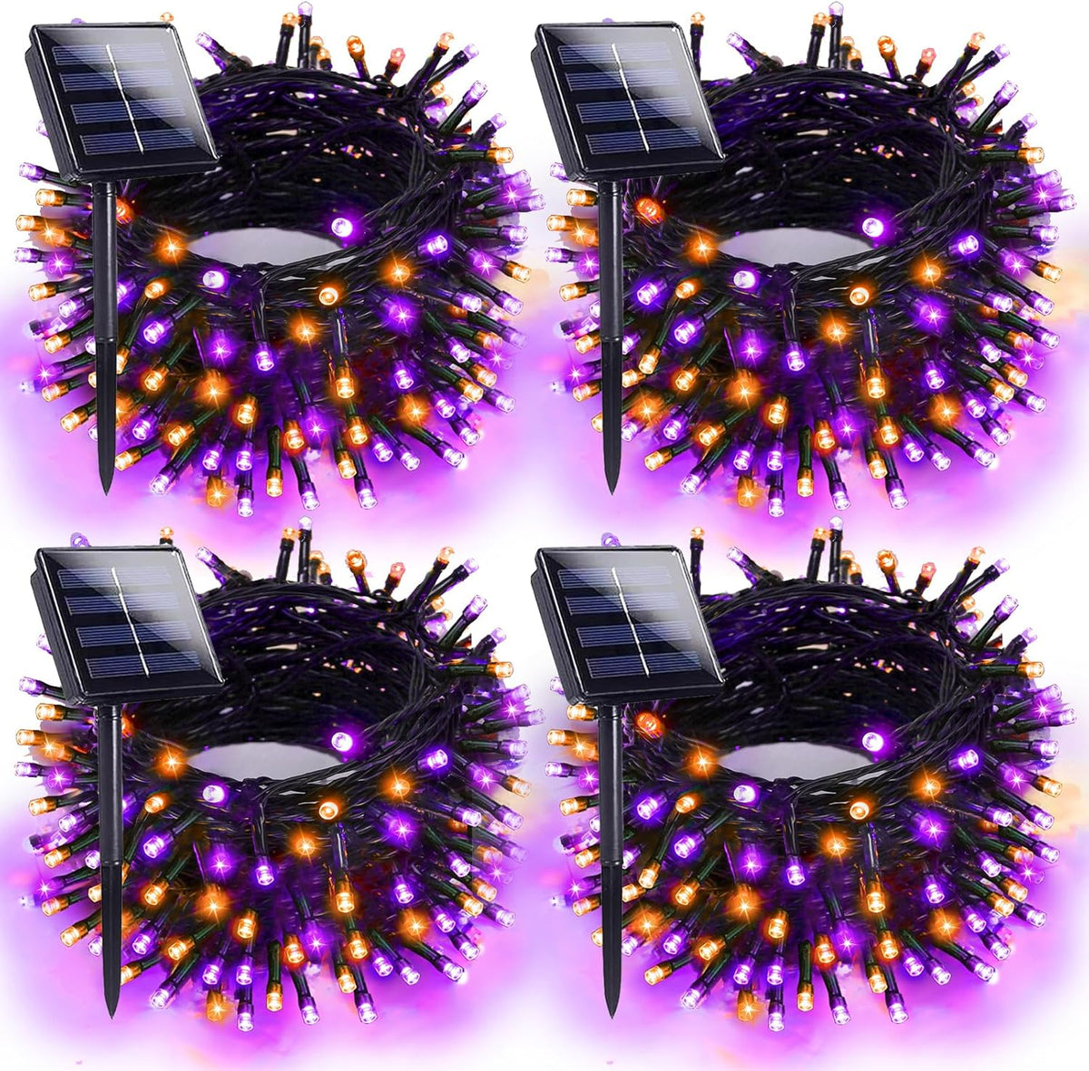 4pk Orange and Purple Solar Halloween Lights Outdoor Waterproof, 400LED 132FT Solar Powered LED