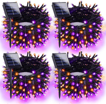 4pk Orange and Purple Solar Halloween Lights Outdoor Waterproof, 400LED 132FT Solar Powered LED