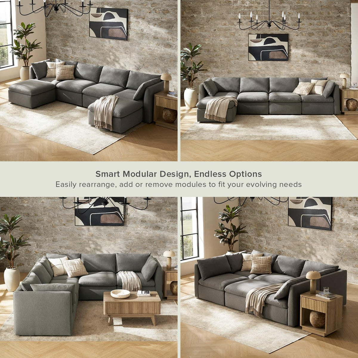 mopio Oversized Modular Sectional Sofa with Fully Removable Covers and Storage, Convertible U