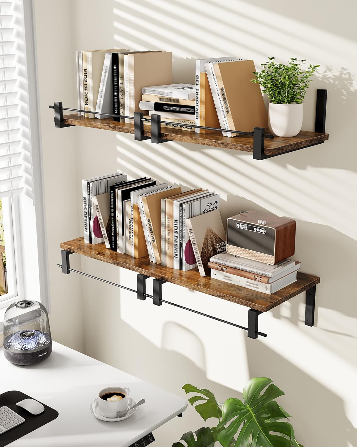 Deep Floating Shelves for Wall, 12 inch Wall Mounted Shelves Set of 2, Wide Floating Shelves for