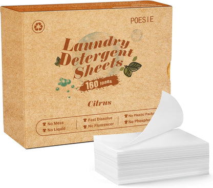 Poesie Laundry Detergent Sheets Citrus Scent 160 Sheets 80 Large Loads Laundry Strips No Plastic