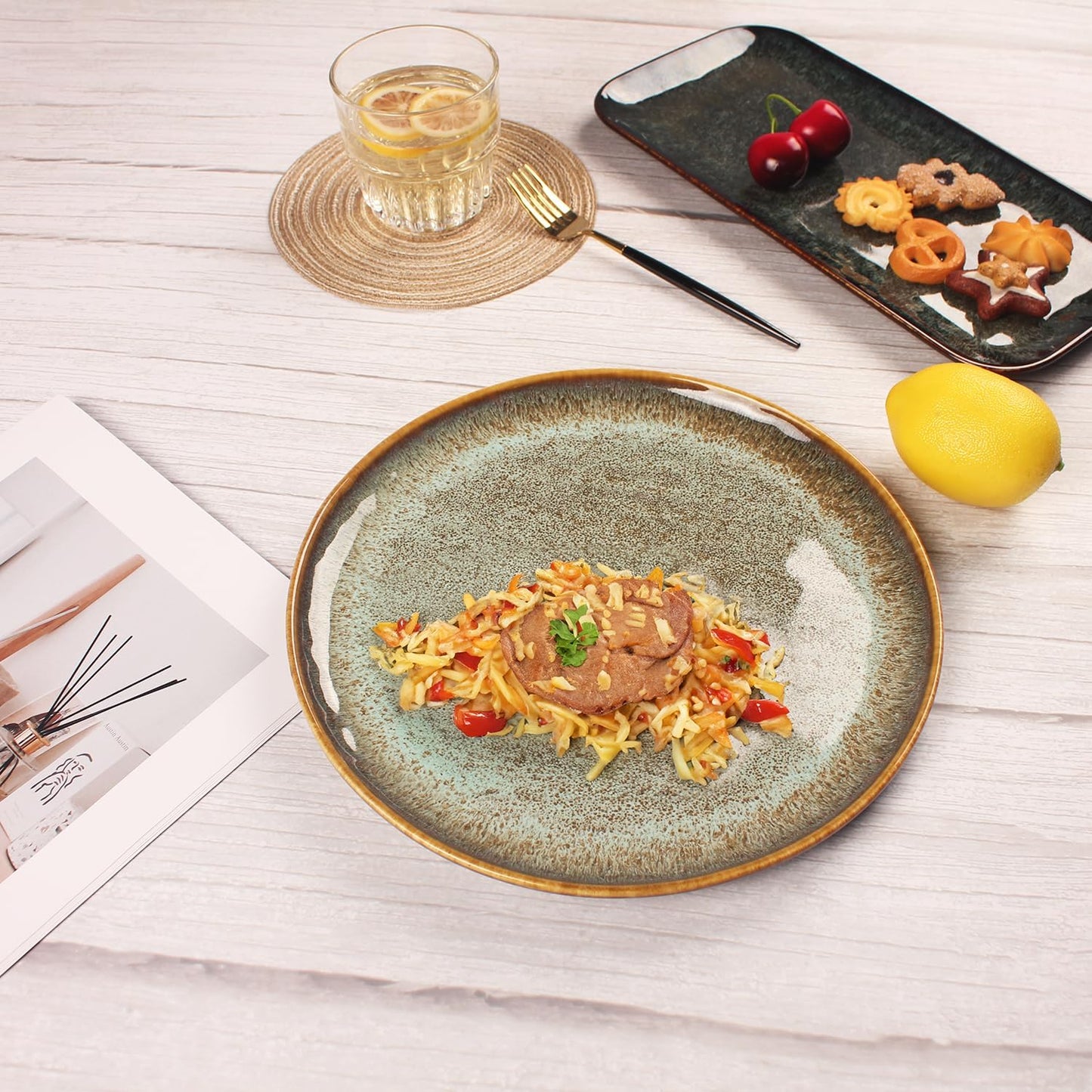 Ceramic Dinner Plates Dish Set,Set of 4,for Lunch snacks -Microwave Oven & Dishwasher Safe,Scratch