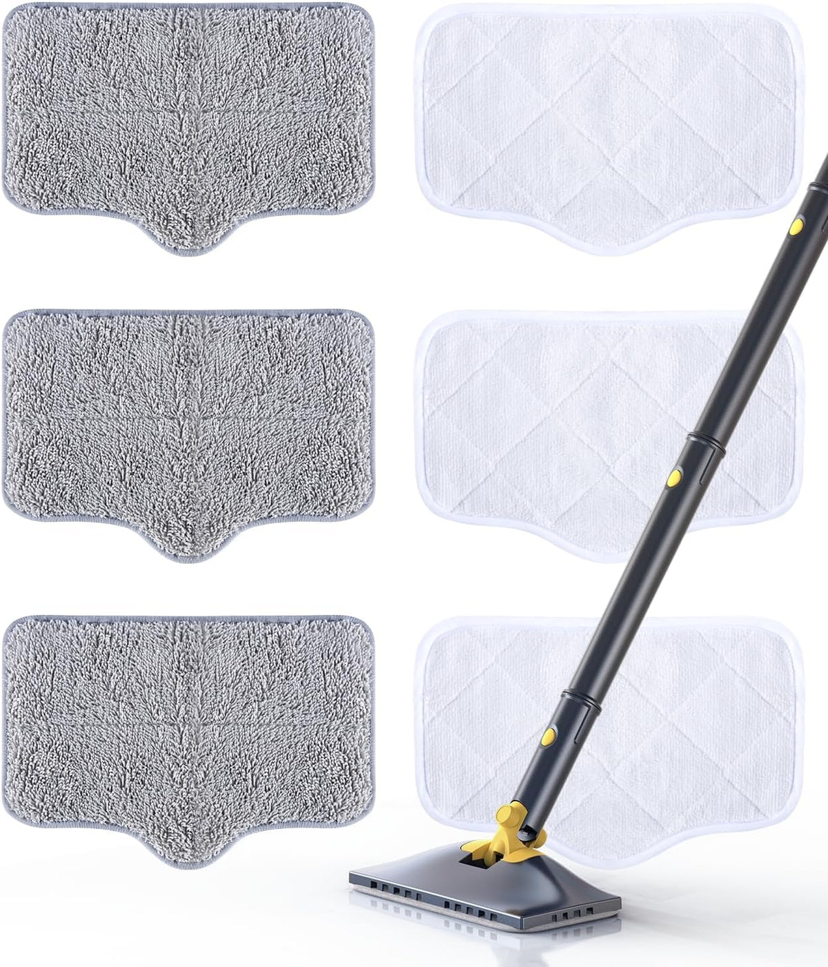 ScrubWiz Steam Mop Pads with Washable and Reusable, 6 Pack Replacement, 2 Material Types