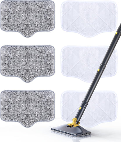 ScrubWiz Steam Mop Pads with Washable and Reusable, 6 Pack Replacement, 2 Material Types