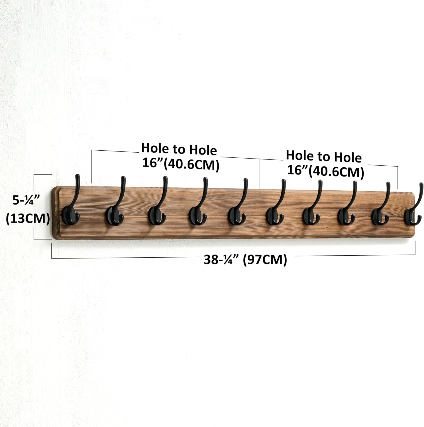 Dseap Wall Mounted Coat Rack: 38-1/4" Long, Patented, Heavy-Duty, 10-Double-Hooks Wooden Hanger