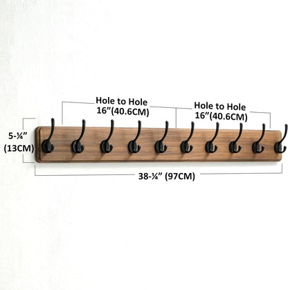 Dseap Wall Mounted Coat Rack: 38-1/4" Long, Patented, Heavy-Duty, 10-Double-Hooks Wooden Hanger